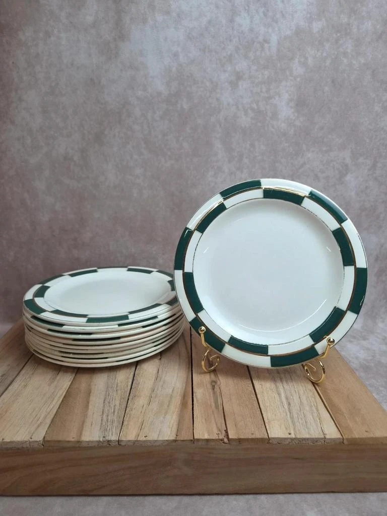 Lot de 10 assiettes à dessert Salins – Opaceline Jamier Vert – damier vintage